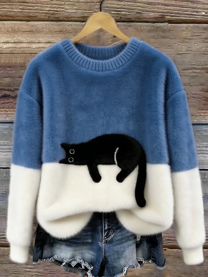 Alia | Pull Oversized avec Imprimé de Chat Élégant