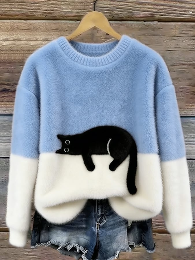 Alia | Pull Oversized avec Imprimé de Chat Élégant