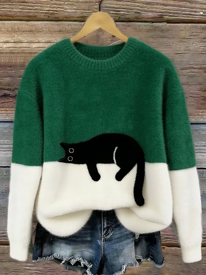 Alia | Pull Oversized avec Imprimé de Chat Élégant
