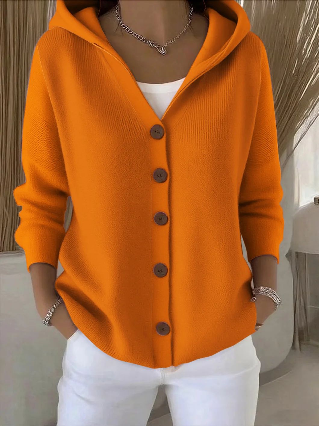 Darienne | Cardigan tricoté avec capuche et boutons