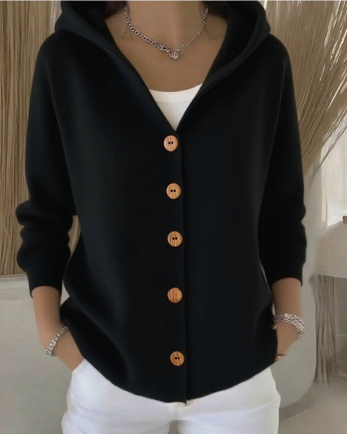 Darienne | Cardigan tricoté avec capuche et boutons