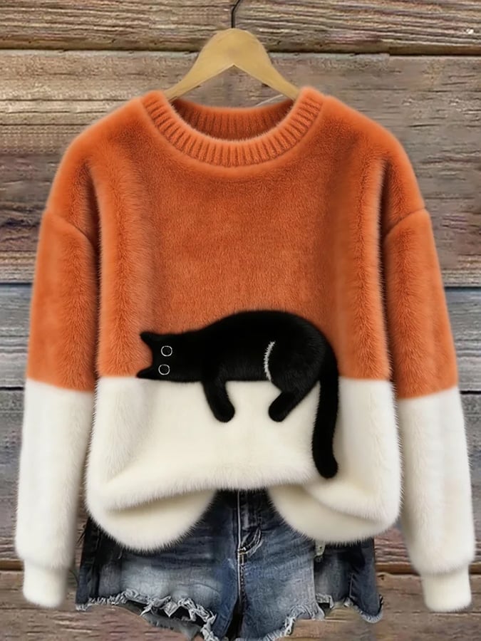 Alia | Pull Oversized avec Imprimé de Chat Élégant